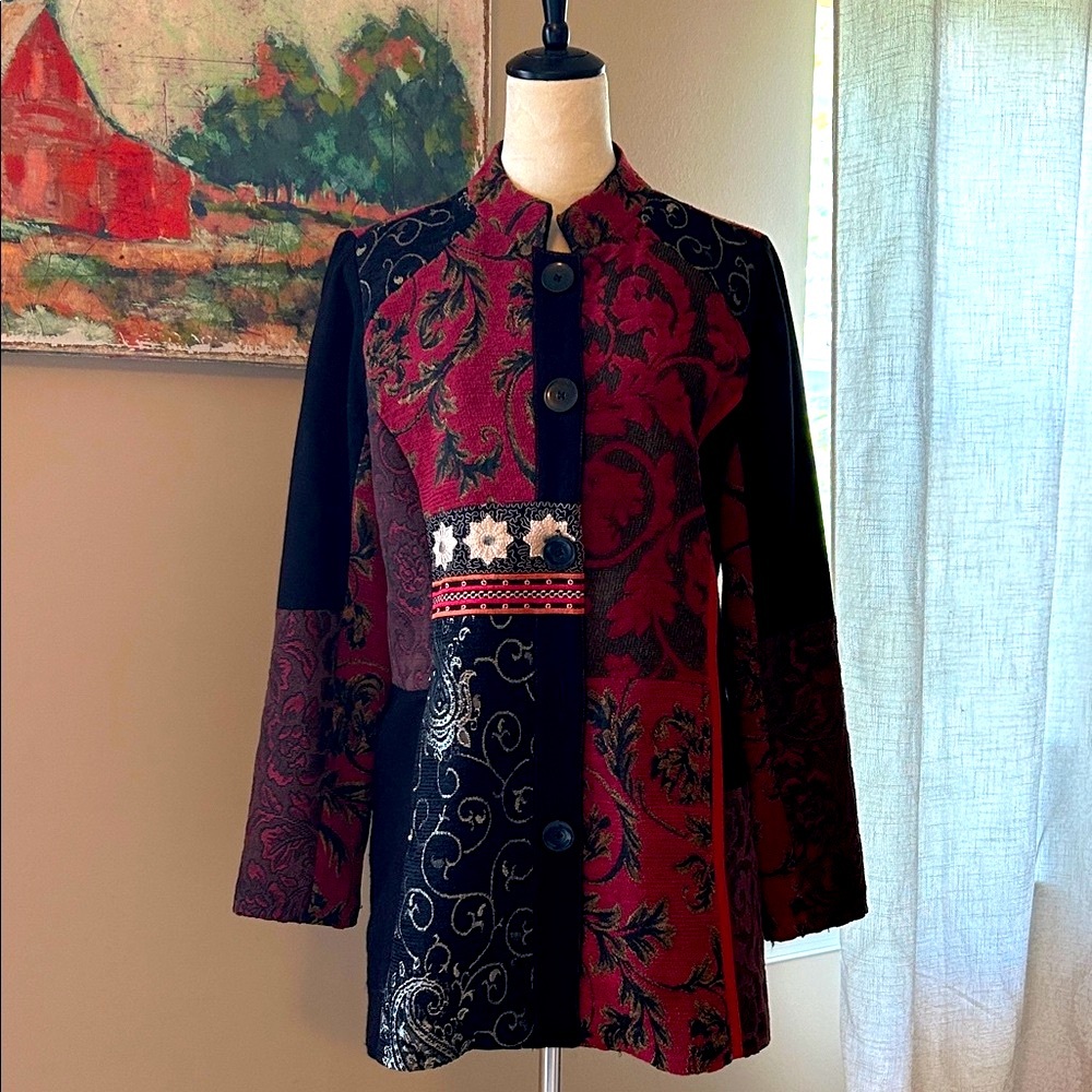 Chico's Black and Red Patterned Blazer